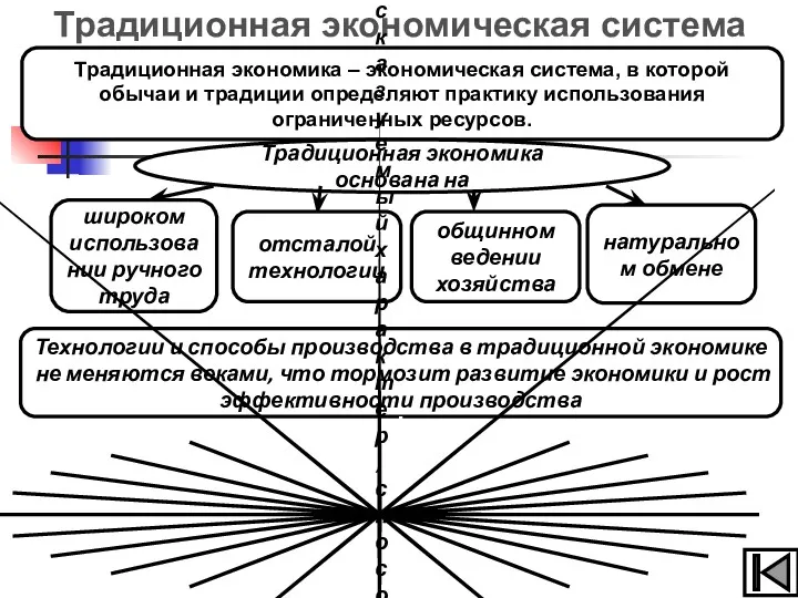 Традиционная экономическая система Традиционная экономика – экономическая система, в которой