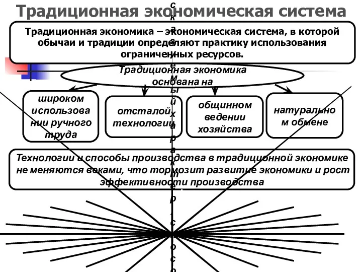 Традиционная экономическая система Традиционная экономика – экономическая система, в которой