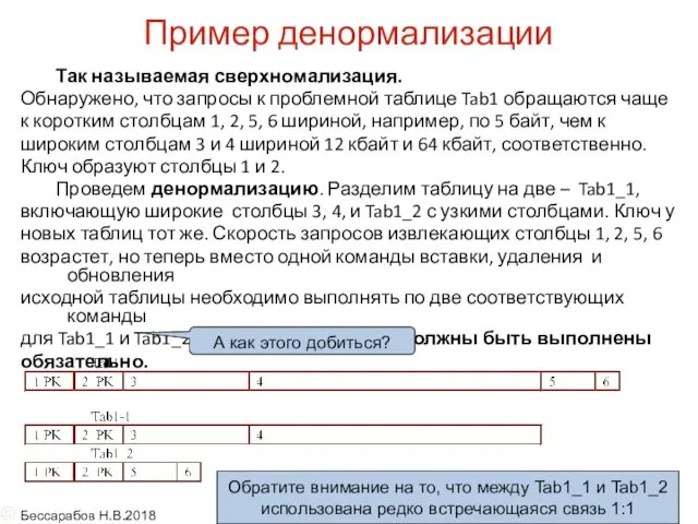 Пример денормализации Так называемая сверхномализация. Обнаружено, что запросы к проблемной