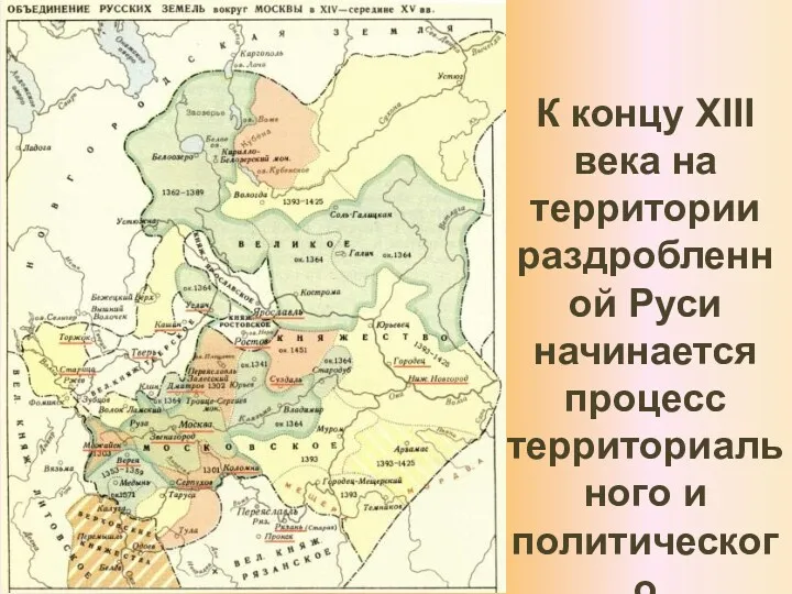 К концу XIII века на территории раздробленной Руси начинается процесс