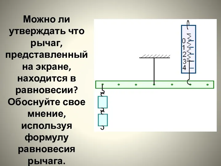 Можно ли утверждать что рычаг, представленный на экране, находится в