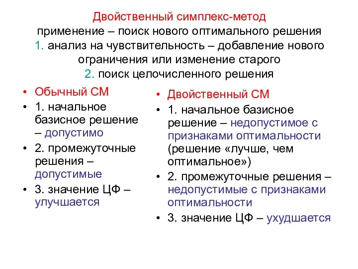 Двойственный симплекс-метод применение – поиск нового оптимального решения 1. анализ