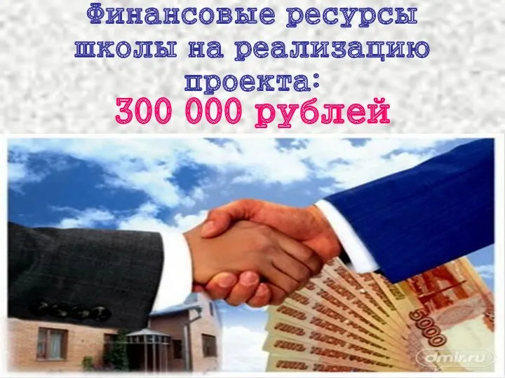 Финансовые ресурсы школы на реализацию проекта: 300 000 рублей