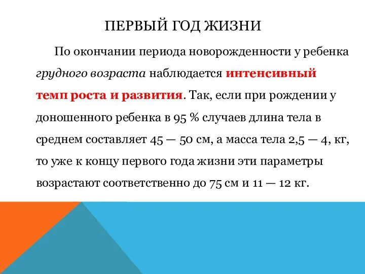 ПЕРВЫЙ ГОД ЖИЗНИ По окончании периода новорожденности у ребенка грудного