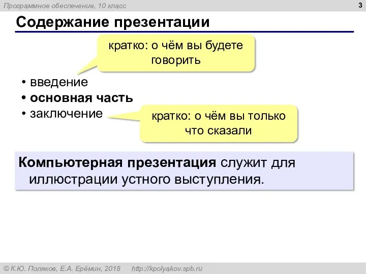 Содержание презентации введение основная часть заключение кратко: о чём вы