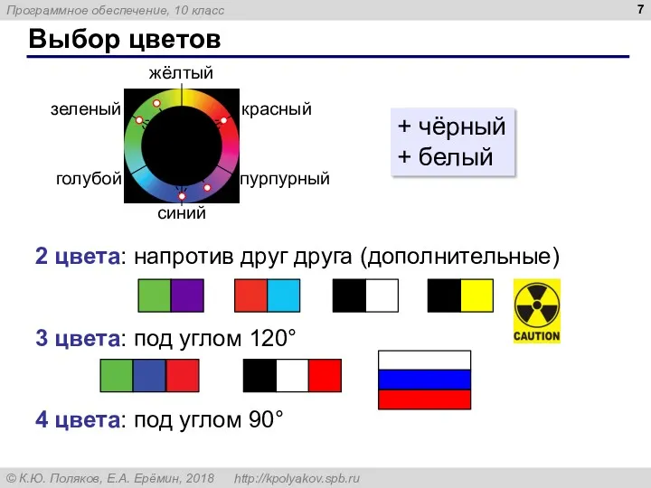 Выбор цветов 2 цвета: напротив друг друга (дополнительные) + чёрный