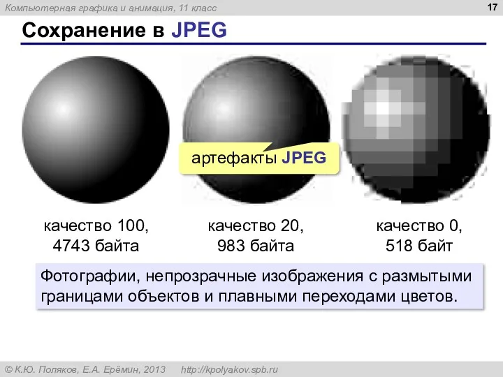 Сохранение в JPEG качество 100, 4743 байта качество 20, 983