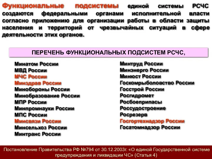 Функциональные подсистемы единой системы РСЧС создаются федеральными органами исполнительной власти