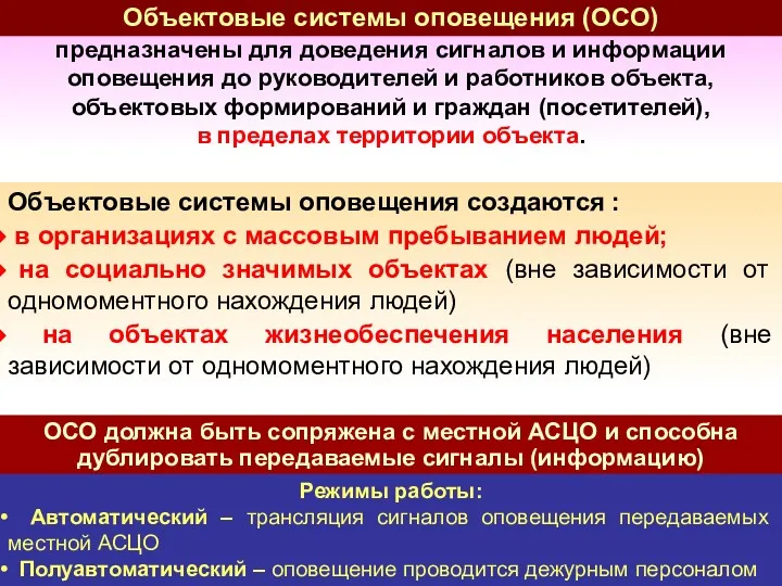 Объектовые системы оповещения создаются : в организациях с массовым пребыванием