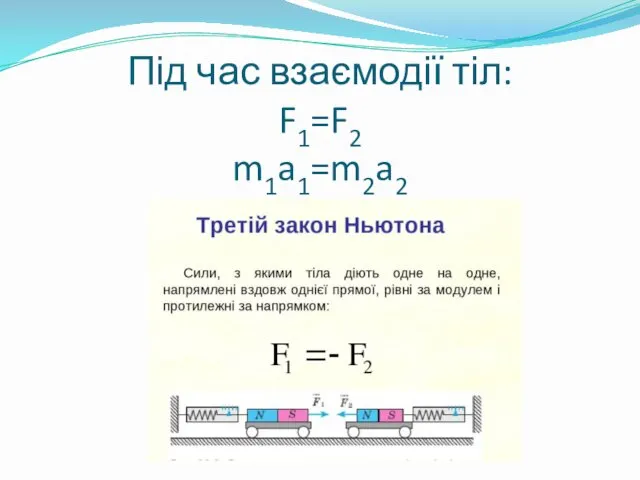 Під час взаємодії тіл: F1=F2 m1a1=m2a2