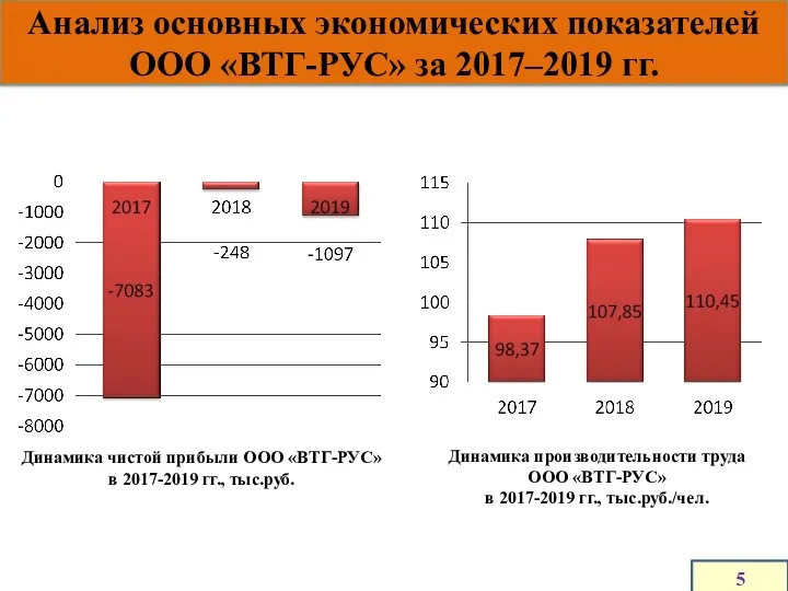 Анализ основных экономических показателей ООО «ВТГ-РУС» за 2017–2019 гг. 5