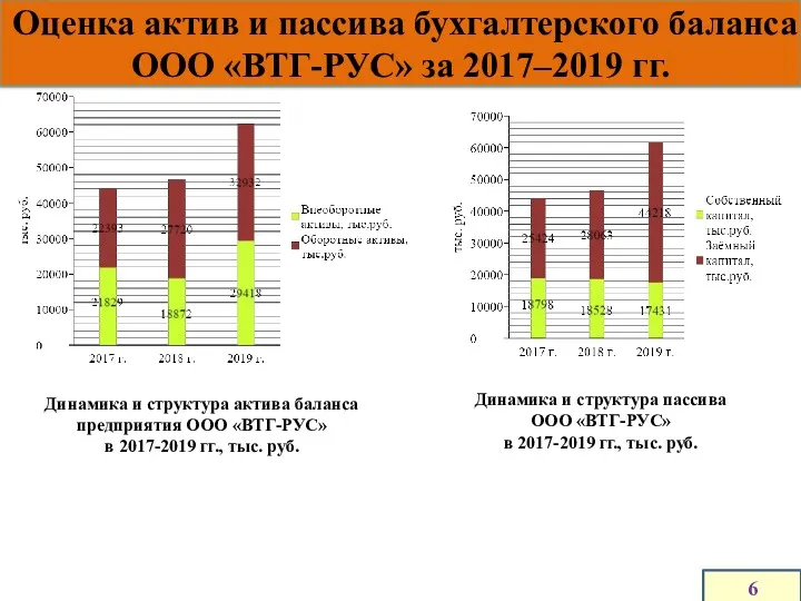 Оценка актив и пассива бухгалтерского баланса ООО «ВТГ-РУС» за 2017–2019