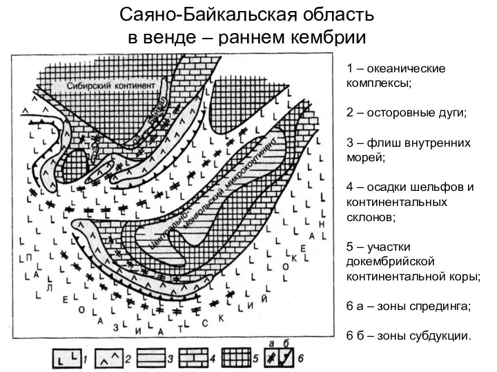 Саяно-Байкальская область в венде – раннем кембрии 1 – океанические