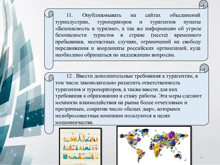 11. Опубликовывать на сайтах объединений туриндустрии, туроператоров и турагентов пункты