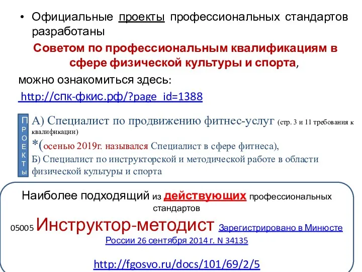 А) Специалист по продвижению фитнес-услуг (стр. 3 и 11 требования