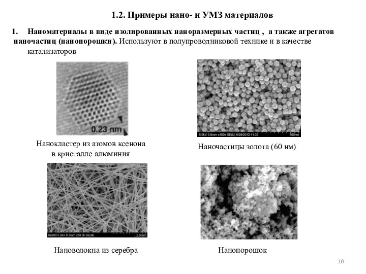 1.2. Примеры нано- и УМЗ материалов Наноматериалы в виде изолированных