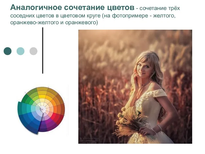 Аналогичное сочетание цветов - сочетание трёх соседних цветов в цветовом круге (на фотопримере