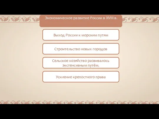 Экономическое развитие России в XVIII в. Выход России к морским путям Строительство новых