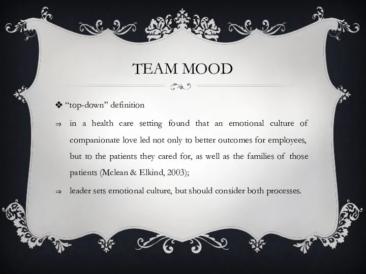 TEAM MOOD “top-down” definition in a health care setting found