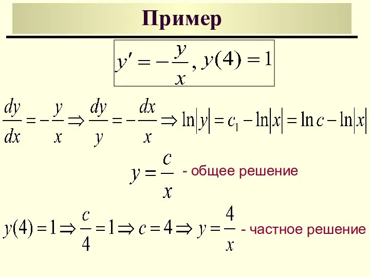 Пример - общее решение - частное решение