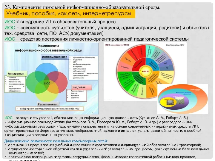 ИОС - совокупность условий, обеспечивающих информационную деятельность (Кузнецов А. А.,