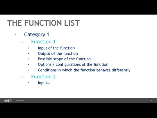 Category 1 Function 1 Input of the function Output of