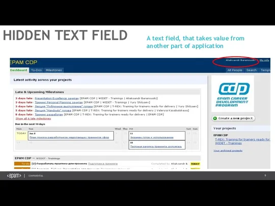 HIDDEN TEXT FIELD A text field, that takes value from another part of application