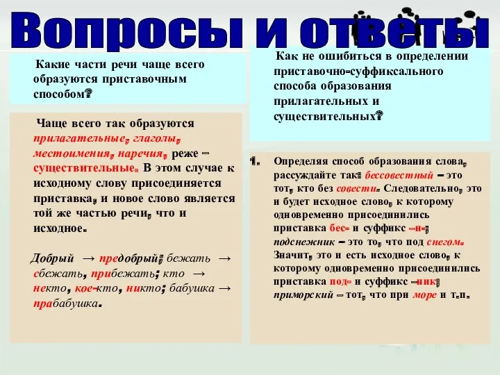 Какие части речи чаще всего образуются приставочным способом? Как не