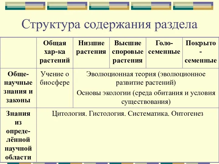 Структура содержания раздела