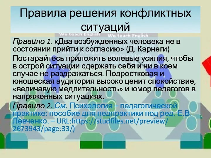 Правила решения конфликтных ситуаций Правило 1. «Два возбужденных человека не