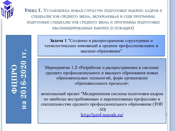 Тренд 1. Установлена новая структура подготовки рабочих кадров и специалистов