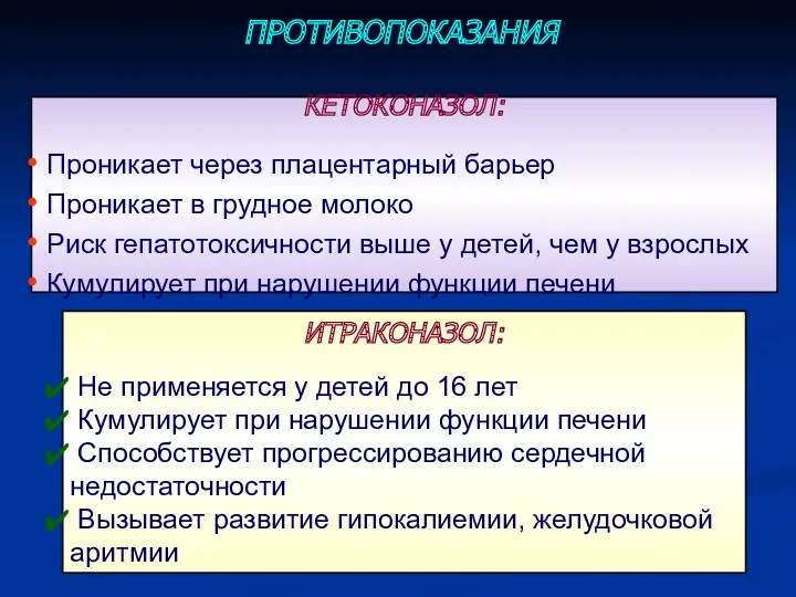 ПРОТИВОПОКАЗАНИЯ ИТРАКОНАЗОЛ: Не применяется у детей до 16 лет Кумулирует