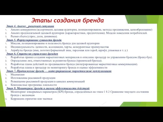 Этапы создания бренда Этап 4. Анализ _рыночной ситуации Анализ конкурентов