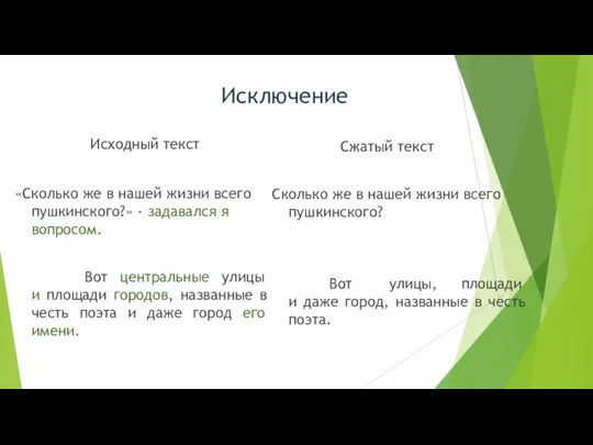 Исключение Исходный текст Сжатый текст «Сколько же в нашей жизни