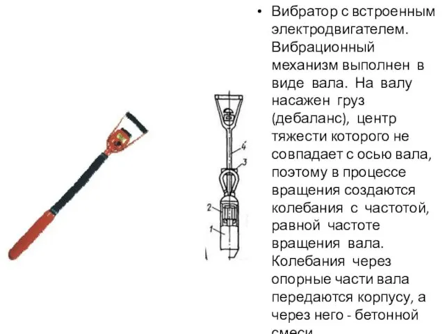 Вибратор с встроенным электродвигателем. Вибрационный механизм выполнен в виде вала.