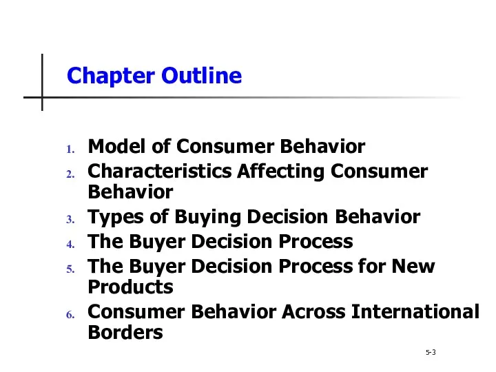 Chapter Outline Model of Consumer Behavior Characteristics Affecting Consumer Behavior Types of Buying