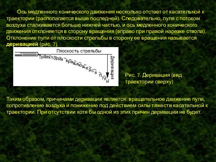 Ось медленного конического движения несколько отстает от касательной к траектории