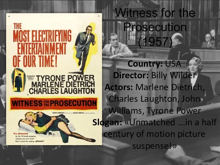 Witness for the Prosecution (1957) Country: USA Director: Billy Wilder