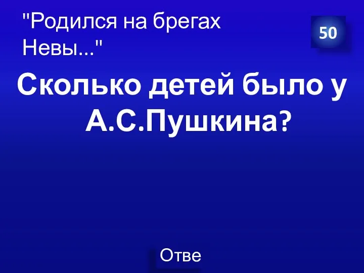 "Родился на брегах Невы..." Сколько детей было у А.С.Пушкина? 50