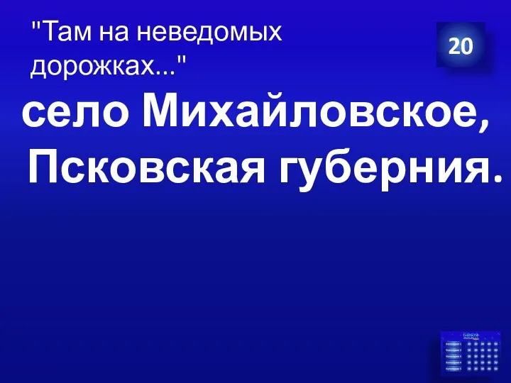 село Михайловское, Псковская губерния. 20 "Там на неведомых дорожках..."