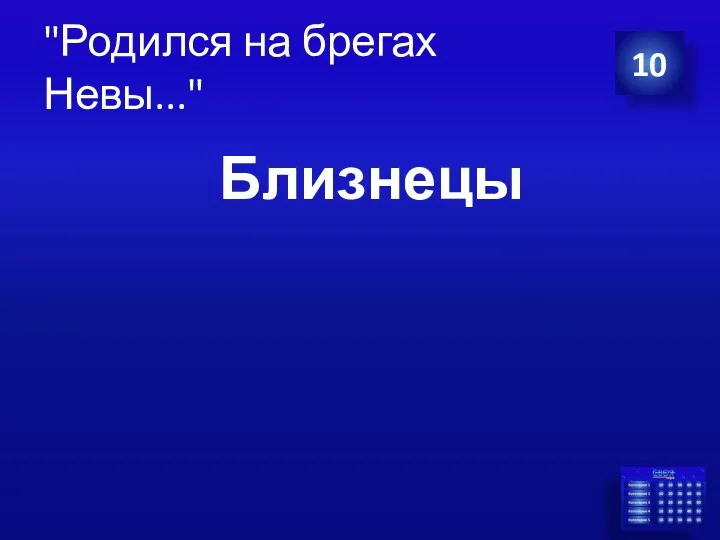 "Родился на брегах Невы..." 10 Близнецы