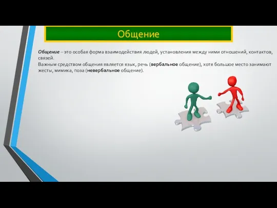 Общение Общение – это особая форма взаимодействия людей, установления между