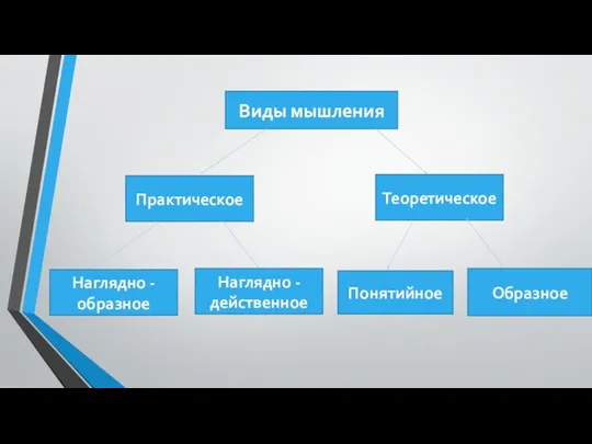 Виды мышления Практическое Теоретическое Наглядно - образное Наглядно -действенное Понятийное Образное