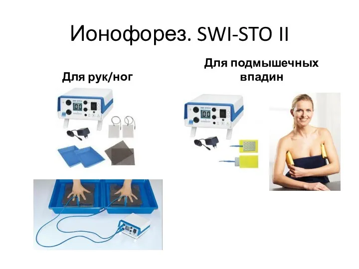Ионофорез. SWI-STO II Для рук/ног Для подмышечных впадин