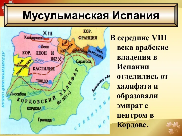 В середине VIII века арабские владения в Испании отделились от