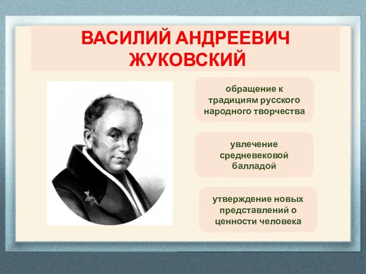 ВАСИЛИЙ АНДРЕЕВИЧ ЖУКОВСКИЙ обращение к традициям русского народного творчества увлечение