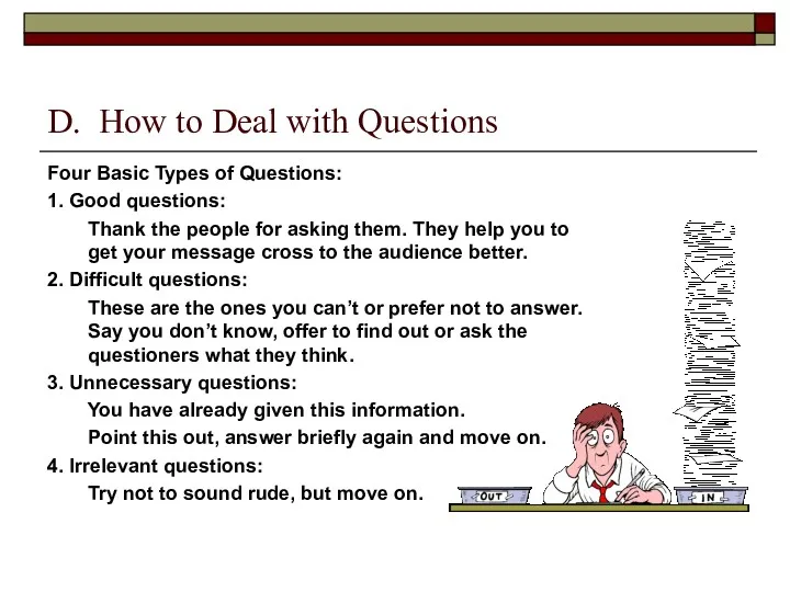 D. How to Deal with Questions Four Basic Types of