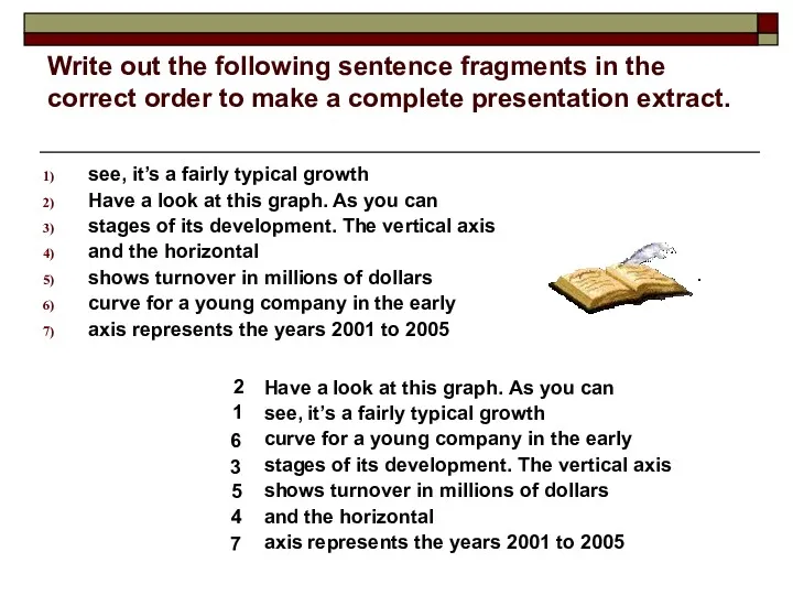 Write out the following sentence fragments in the correct order