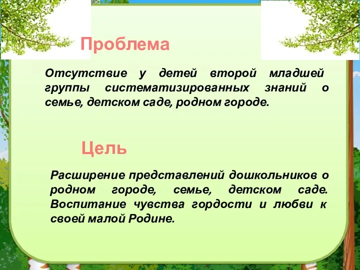 Проблема Отсутствие у детей второй младшей группы систематизированных знаний о