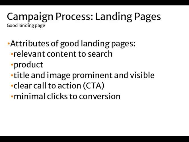 Attributes of good landing pages: relevant content to search product title and image